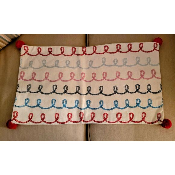 West Elm Meri Meri Swirl 12" x 21" Embroidered Pillow Cover w Pom Pom Trim NEW - Picture 1 of 4
